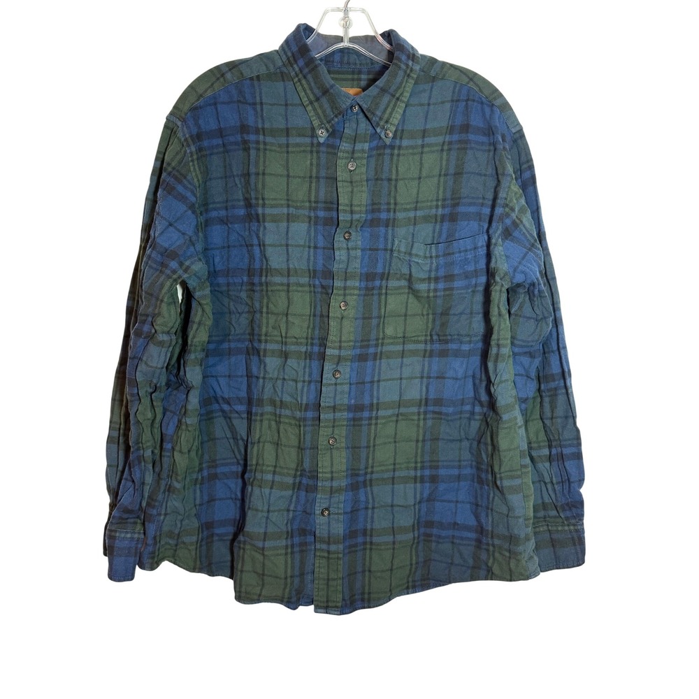 ST JOHNS BAY Mens Long Sleeve Plaid Flannel Shirt Blue Green‎ L G